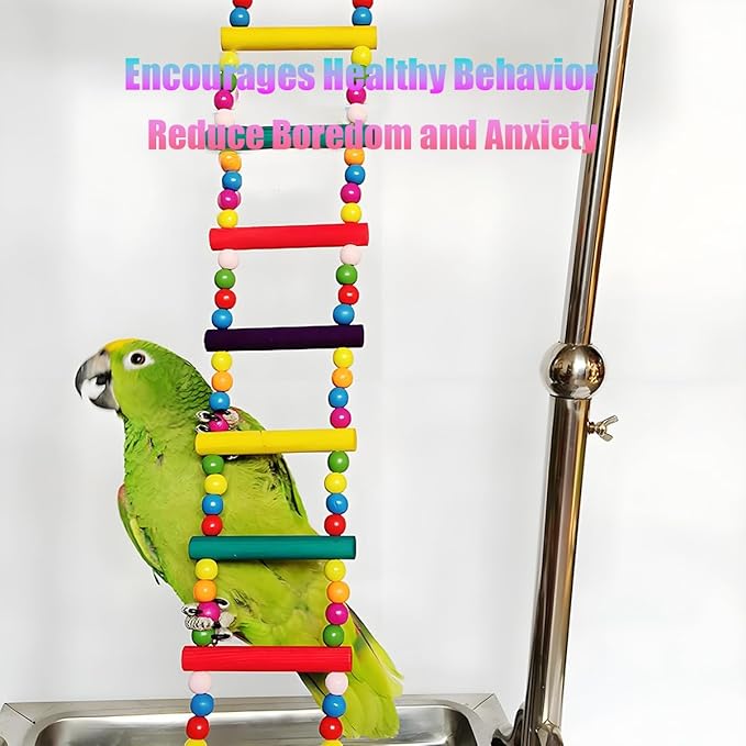 Bird Toys for Parrots Parrot Bridge, Swing Toys, and Ladders for Macaws, African Greys, Budgies, Cockatiels & Parakeets - Wooden Bird Ladder and Swing Toys for Play and Training (25Inch - 10 Ladders)
