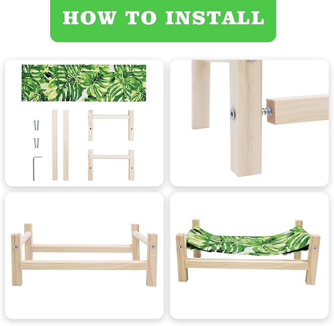 Bearded Dragon Bed, Wooden Reptile Sleeping Hammock, Bearded Dragon Tank Accessories, Habitat Accessories for Leopard Gecko Snake Lizard or Other Small Animal (Green 1, Small)