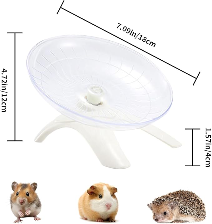 Silent Running Wheel for Small Animals, 12 Inch Flying Saucer Design, Exercise Wheel for Hamsters, Guinea Pigs, Hedgehogs (White)