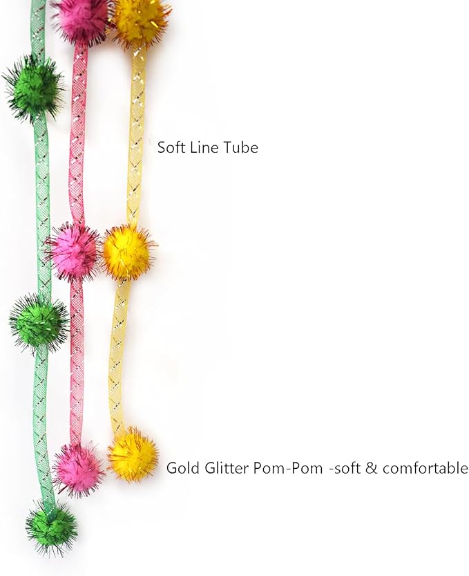 IUHKBH Cat Wands, 3 PCS Mesh Tube Teaser Toys with Fur Ball Cute Aesthetic Kitten Wand Interactive Cat Toy for All Breed Sizes