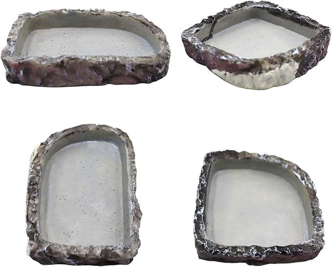 Bearded Dragon Accessories, 2 Pack Reptile Bowl for Feeding and 1 Artificial Plant Decor, Aquarium Habitat Decoration Set for Bearded Dragon, Gecko, Tortoise, Snake, Frog, Other Small Reptile