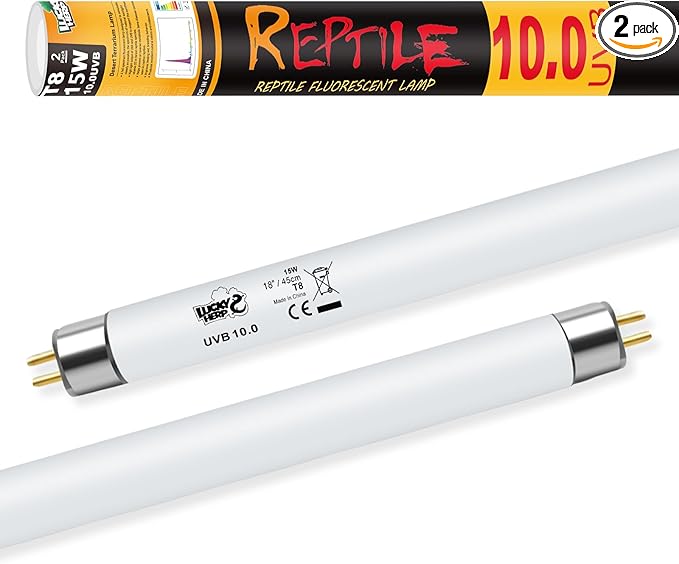 LUCKY HERP T8 15W UVB 10.0 Reptile Light, 18inch UVA UVB Reptile Light Bulb 2 Pack, Fluorescent Lamp for Reptiles Amphibians Lizards Chameleons