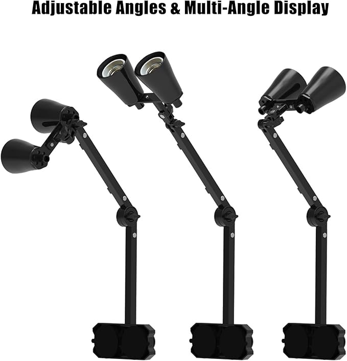 Dual Reptile Lamp Stand with Suction Cups, Adjustable Bracket for Terrariums, Dual‑Head Heat & Basking Lamp Holder with Ceramic Sockets and Separate Switches