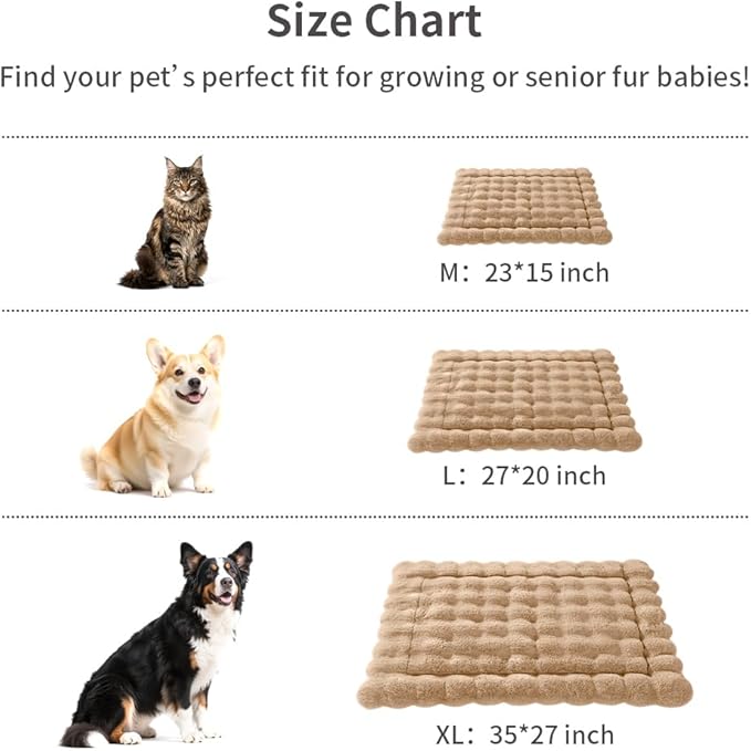 Dog Beds Mats Cat Bed Mat Plush Faux Fur Puppy Pad with Anti-Skid Bottom Cozy Kitten Bed for Carriers/Floor Dog Friendly 27 x 20 Inch Large Coffee