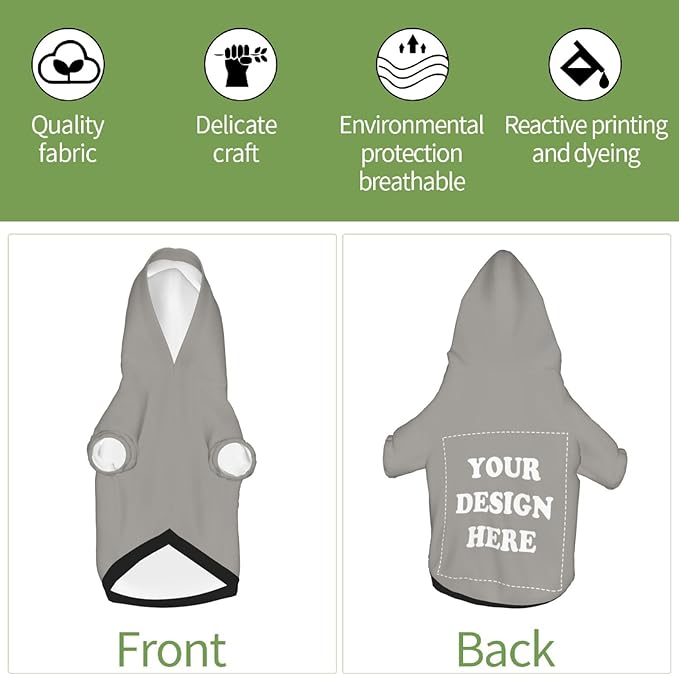 Personalized Chihuahua Dog Hoodie, Custom Pet Warm Sweatshirt Costume with Name Number Photo, Customize ID Clothes for Pupppy Kitten Dogs Cats, Grey, XS