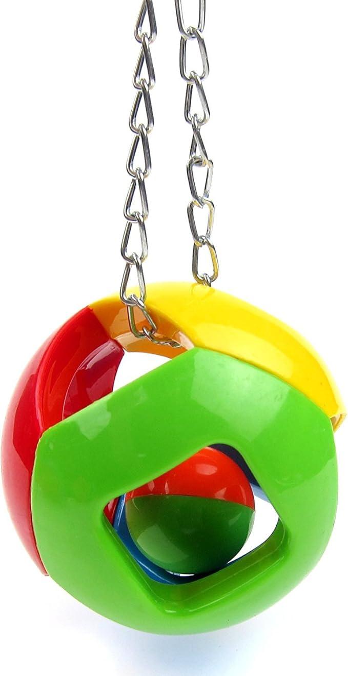 Parrot Colorful Ball Toys with Bell Cage Hanging Chewing String for Parakeet Conure Cockatiel Small Medium Birds (C)