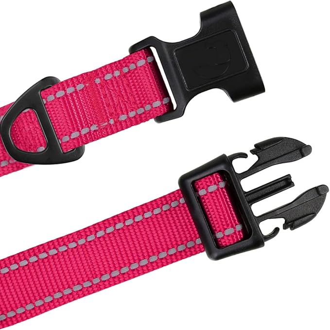 TagME Reflective Nylon Dog Collars, Adjustable Classic Pet Collar with Quick Release Buckle for Small Dogs, Hot Pink, 3/4" Width