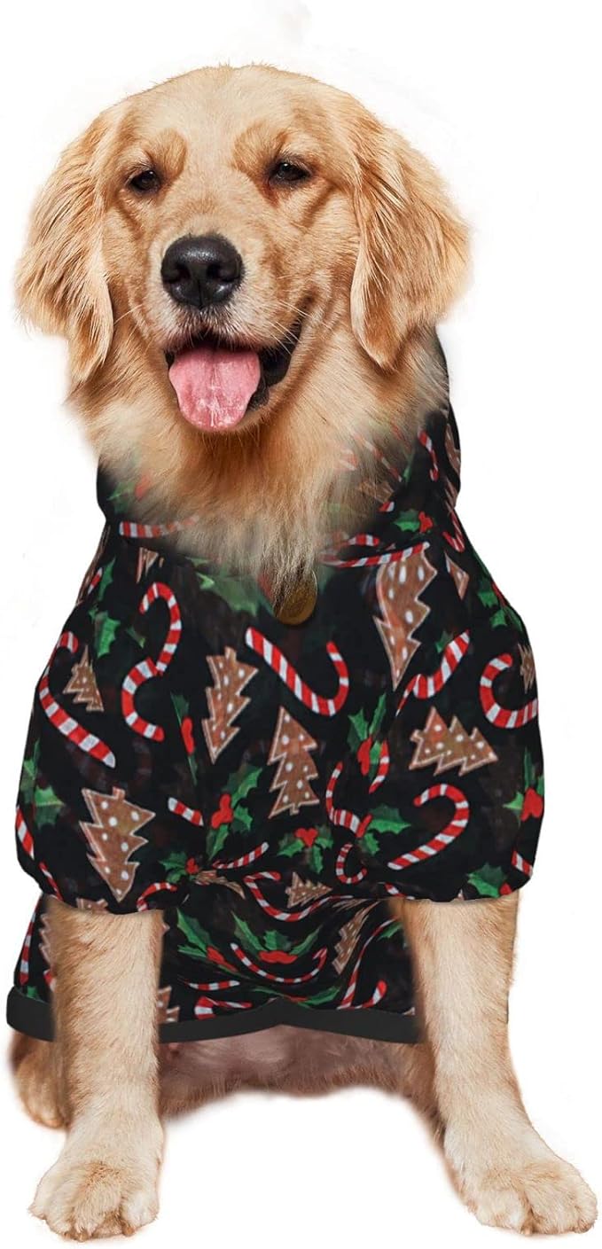 Christmas Tree Black Hoodie,Christmas Cosplay Dog Clothes with Pocket and Hat Winter Clothes Sweaters Medium