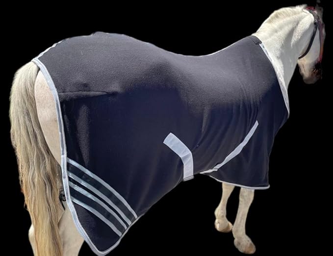 Majestic Ally Anti Pill Fleece Horse Blanket/Sheet with Silver Braided Rope (Black, 78)