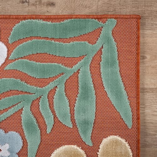 Outdoor Rug 9x12 Large Modern Floral Tropical Area Rugs for Outdoor and Indoor Patio Easy to Clean Non Shedding Living Room Porch Garden Washable Outside Carpet (108 Sq Ft)