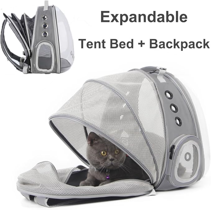 halinfer Back Expandable Cat Backpack Carrier, Fit up to 12 lbs, Space Capsule Bubble Window Pet Carrier Backpack for Kitten Bunny Rabbie and Small Puppy Grey