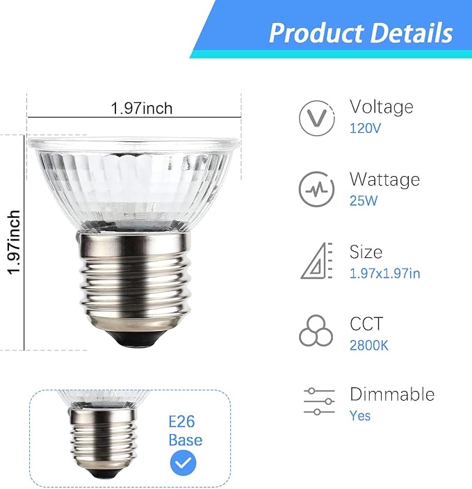6-Pack 25W UVA UVB Bulbs, Light Turtle Heat Lamp for Reptiles and Amphibian Tanks, Terrariums and Cages, Fit E26 Heat Reptile Lamp,Works with Various Lamp Fixtures