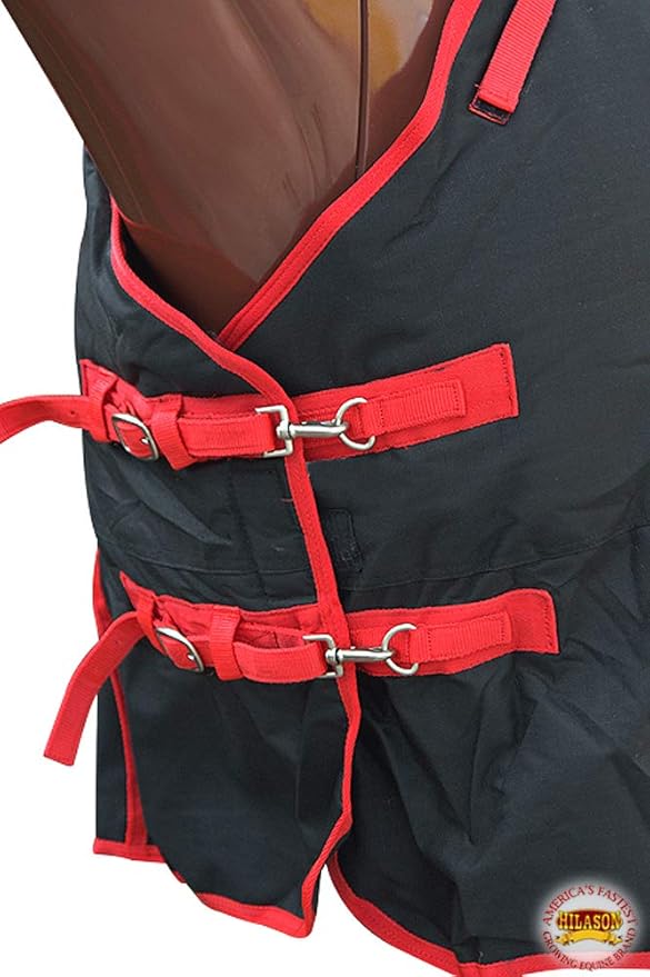 HILASON Black with Red Trims 69 Inch 1200D Winter Waterproof Poly Horse Turnout Blanket Belly Wrap