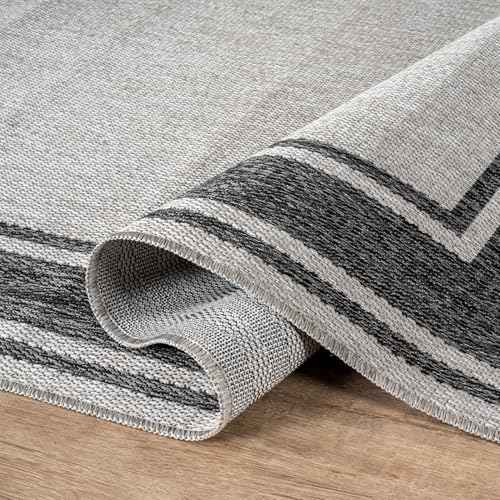Outdoor Rug 6x9 Modern Bordered Area Rugs for Indoor and Outdoor Patio Deck Porch Garden Waterproof Weather Sun Resistant Washable Outside Carpet (54 Sq Ft)