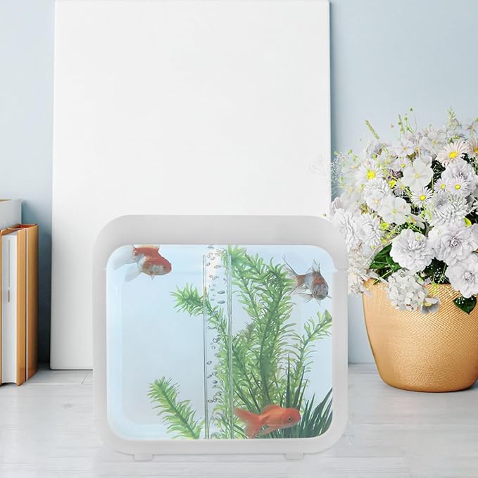 Plastic Aquarium Miniature Kits Small Aquarium Mini Fish Tank Small with LED Lighting Fish Landscape Box Desktop Decoration LED Creative