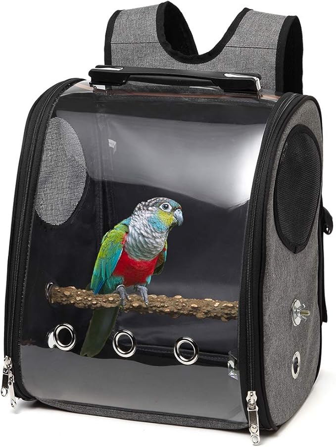 Bird Parrot Backpack Carrier Travel Bag with Perch Stand for Parakeets Cockatiels Conures Finches Lovebirds Small Medium Birds Cage Outside Airlines Airplane Plane Approved Car Lightweight Transparent