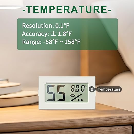 Mini Hygrometer Indoor Humidity Meter, Digital Humidity Gauge Indoor Thermometer (℉) for Home, Office, Reptile, Car, Greenhouse, Lab, Terrarium, Cellar, Humidors A02 White