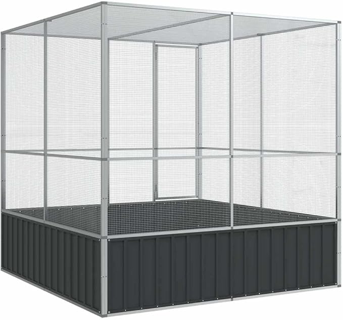 Large Metal Heavy Duty Walk-in Aviary Cage, Ample Activity Space Bird Cage with Lockable Door Also for Chickens and Rabbits, Silver 83.1"x81.5"x83.5" Steel,-511