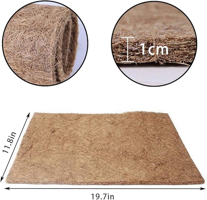 PINVNBY 4 Pieces Reptile Carpet,Bearded Dragon Natural Coconut Fiber Mat,Lizard Terrarium Liner Pads,Tortoises Bedding Supplies for Gecko Snake Chameleons(4 Sheets / 19.7x11.8x0.4inches)