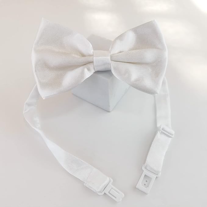 KOOLMOX Dog Bow Tie, Adjustable White Dog Collar Tie for Medium and Large Dogs Cats Pets Wedding Birthday Graduation Holiday Homecoming Costumes Grooming, 2-Pack