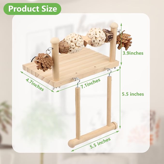 Litewoo Bird Perch Wooden Platform Bird Swing Chew Toys Play Gyms Exercise Stands Hanging Parrot Swinging Perches Conure Cage Accessories for Parrot Parakeet Conure Lovebirds Budgie (Two Sola Balls)