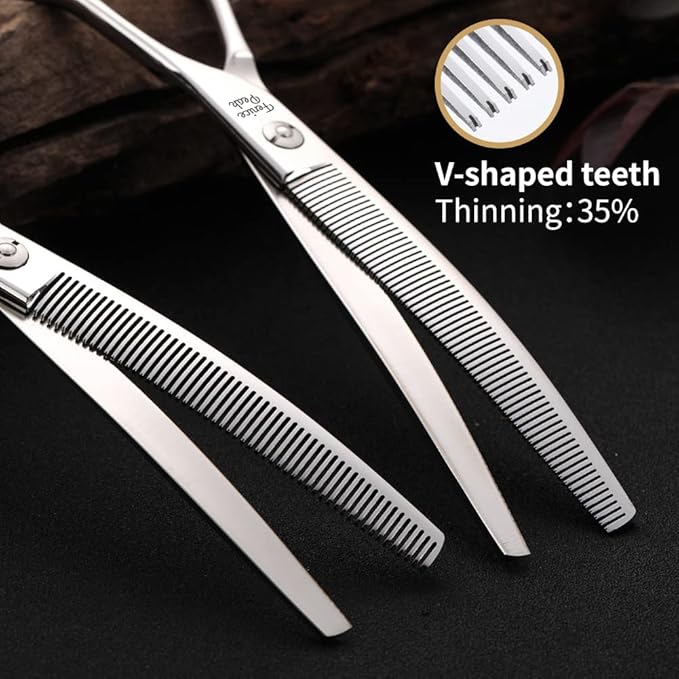 Fenice Peak Dog Grooming Shears Curved Thinning Scissors for Dogs and Cats Face Body Trimming Shears 440C 7.5''
