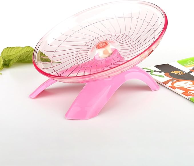 Silent Running Wheel for Small Animals, 12 Inch Flying Saucer Design, Exercise Wheel for Hamsters, Guinea Pigs, Hedgehogs (Pink)
