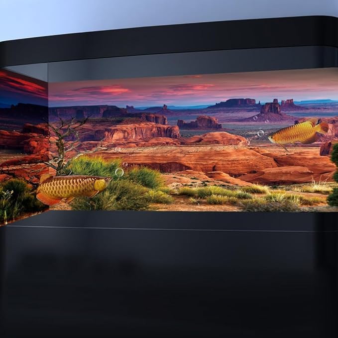 48X18IN Desert Loess Rock Cactus Oasis Reptile Habitat Background, Natural Sunset Desert Themed Terrarium Background, Aquarium Background with 10 EVA Double-Sided Tape
