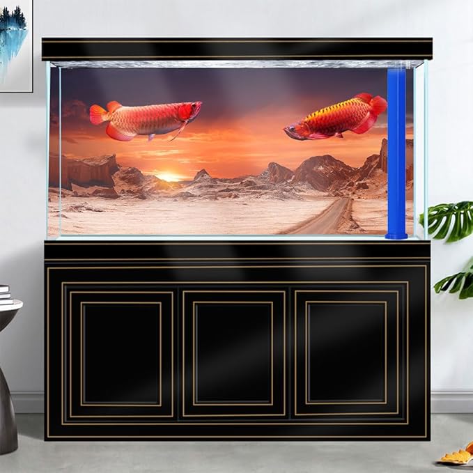 36X24IN Sun and Desert Moon Themed Reptile Habitat on Orange Durable Decorative Background, Terrarium Background with 10EVA Double-Sided Tape