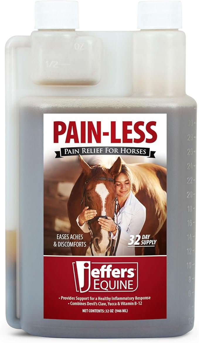 Jeffers Equine Pain-Less Vitamin Formula for Horses – 32 oz Supplement – Support Healthy Inflammatory Response, Comfort – Devil’s Claw, Yucca, and Vitamin B-12 – Gentle on Stomach – Made in The USA
