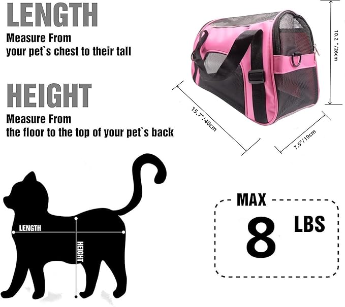 Cat Carrier,Soft-Sided Pet Travel Carrier for Cats,Dogs Puppy Comfort Portable Foldable Pet Bag Airline Approved (LightPink)