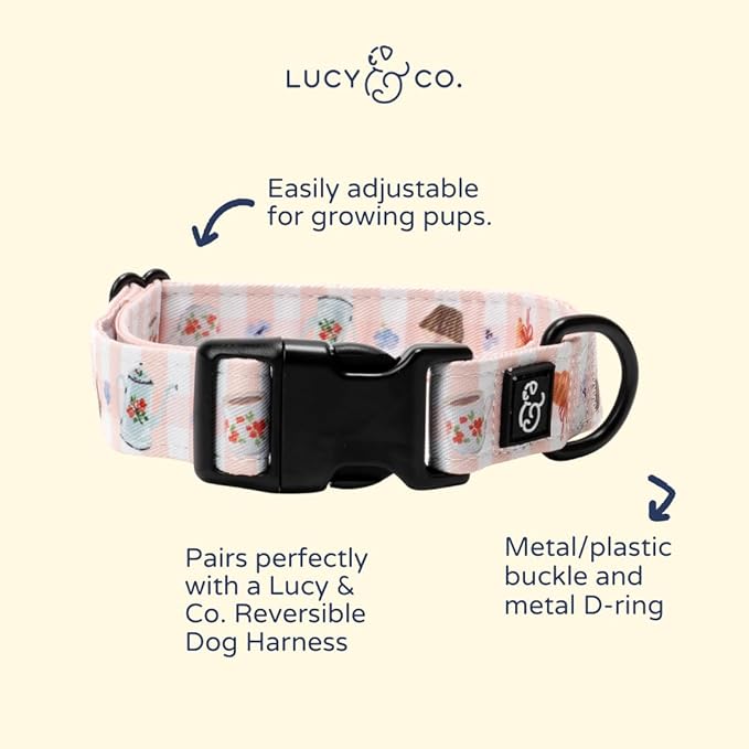 Lucy & Co. Sipping Slowly Dog Collar, Adjustable Durable Dog Collar with Cute Print, Large