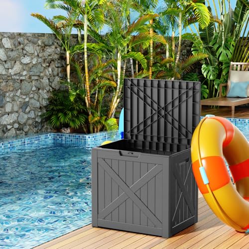 33 Gallon Deck Boxes Resin Outdoor Storage Box UV Resistant Outside Deck Box with Lockable Lid for Patio Furniture