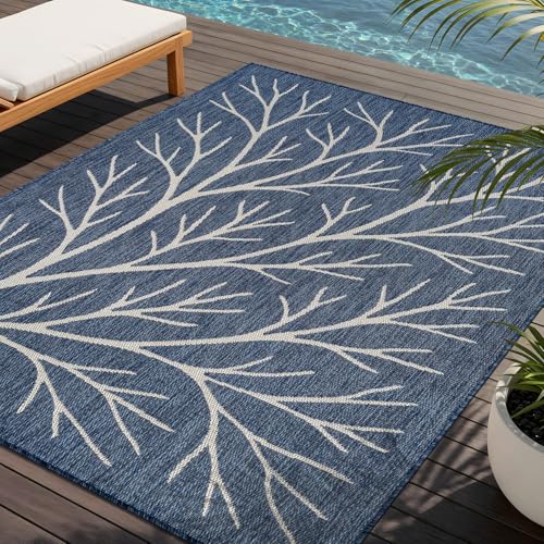 Washable Indoor Outdoor Rug 8x10 Modern Area Rugs Branch Pattern Non Shedding Waterproof Easy Clean Patio Deck Porch Living Room Bedroom Garden RV (80 Sq Ft)