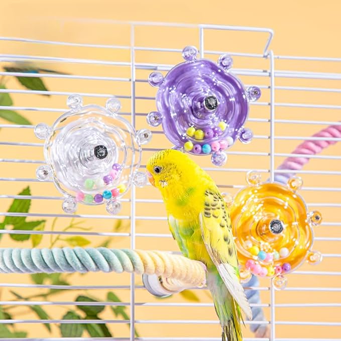Parakeet Toys, Small Parrot Rotating Interactive Training Toys, Parrot Cage Bird Toy Accessories, Budgies, Cockatiels, Lorikeets, Love Birds, Parakeet Educational Interactive Supplies (Yellow)
