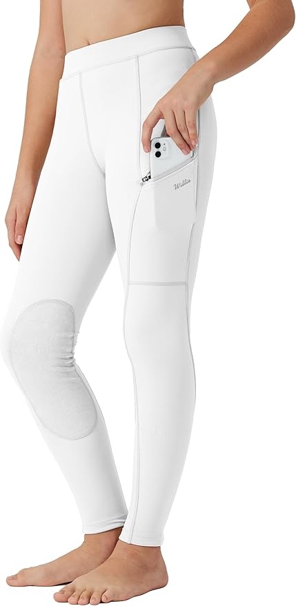 Willit Girls Horse Riding Pants Tights Kids Equestrian Breeches Knee-Patch Youth Schooling Tights Zipper Pockets