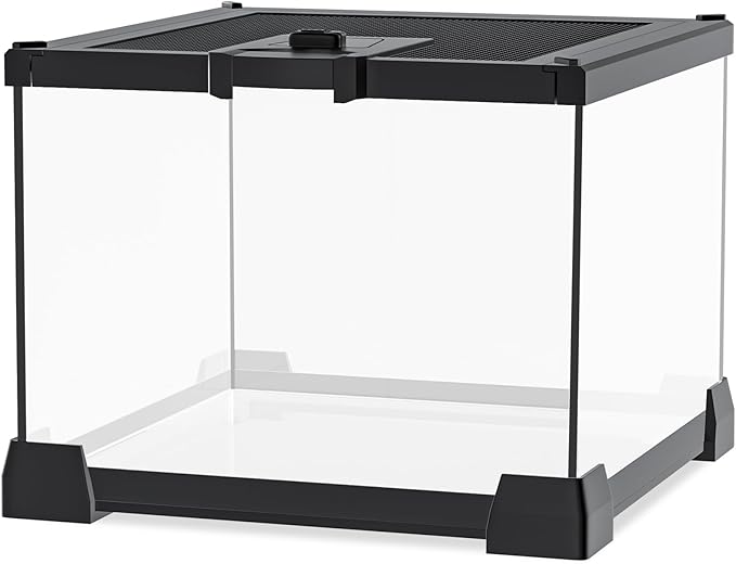 Mini Glass Terrarium Tank 8"x8"x6" with Top-Opening Mesh Lid, 360° Clear View, Ventilated Enclosure for Tarantulas, Jumping Spiders, Isopods, Froglets, & Small Reptiles