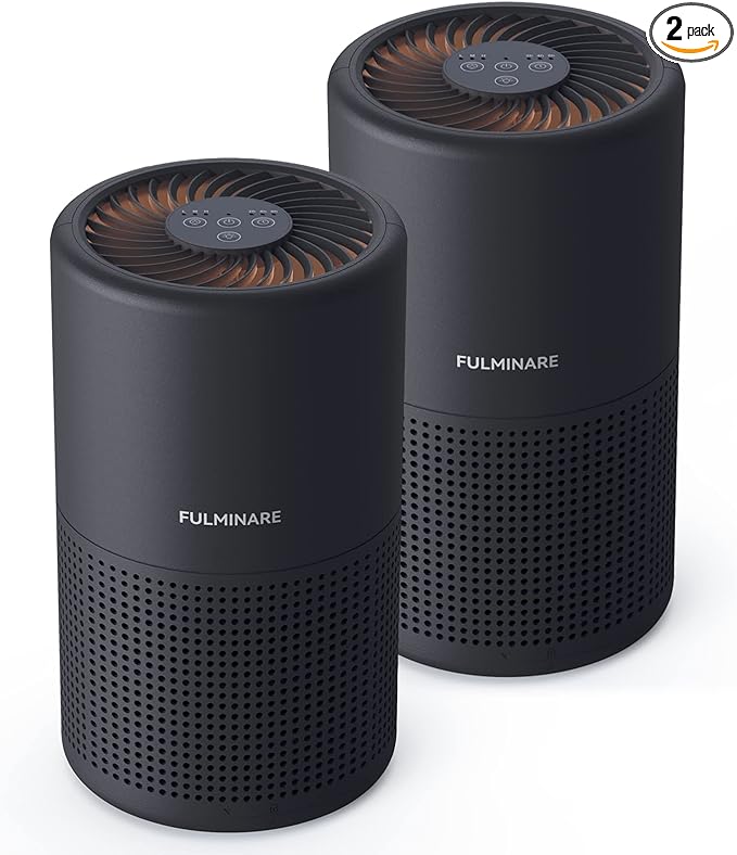 FULMINARE Air Purifiers for Bedroom H13 True HEPA Air Filter Quiet Air Cleaner With Night Light Portable Small Air Purifier for Home, Office, Living Room (Black 2 Pack)