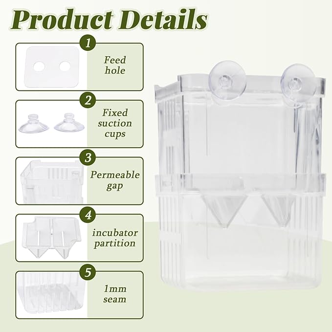 2 Pieces Floating Fish Breeder Box for Aquarium Divider, Transparent Fish Isolation Breeding Box with Suction Cups, Shrimp Tank Hatchery Fry Incubator for Clownfish Betta Guppy Acclimation