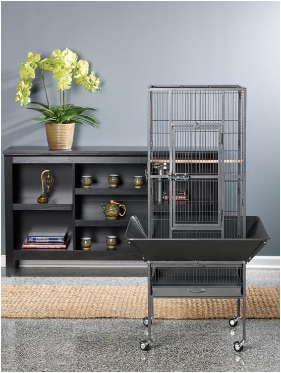 Mid-Century Marvel Bird Cage with Retro-Inspired Design, Durable Construction, Spacious Interior, and Elegant Finish for Stylish Black