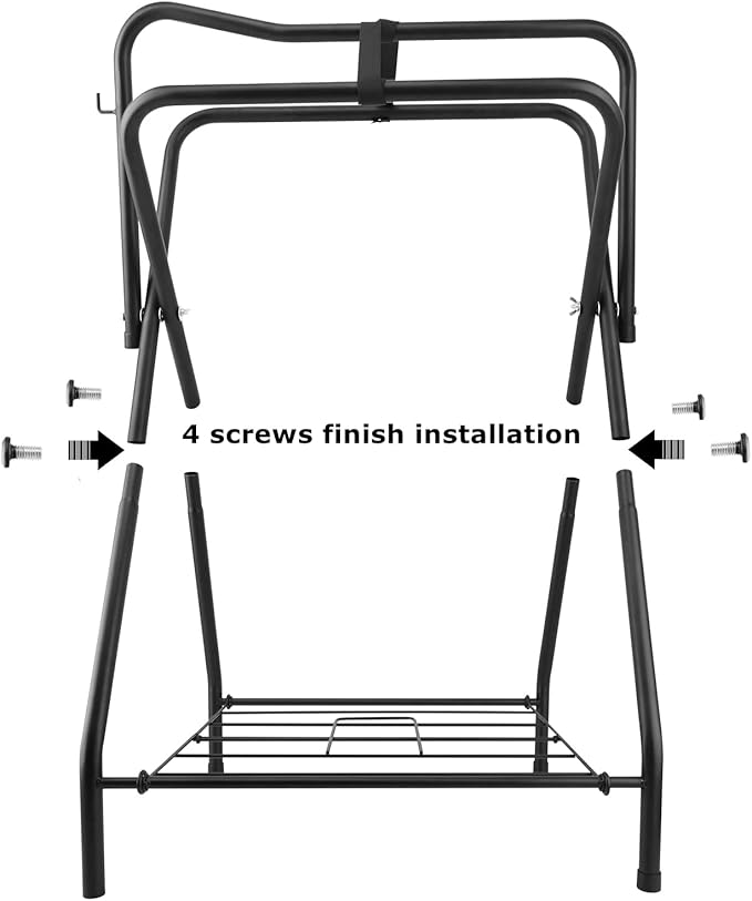Folding Saddle Rack Heavy Duty Freestanding Horse Saddle Stand Detachable Saddle Rack Stand with Bottom Storage for English & Western Saddles