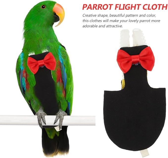 POPETPOP Reusable Parrot Diaper Clothes Adjustable Washable Cotton Bird Diaper Suit with Bow for Cockatiels Pigeons 6.69X0.19X7.87 Inches