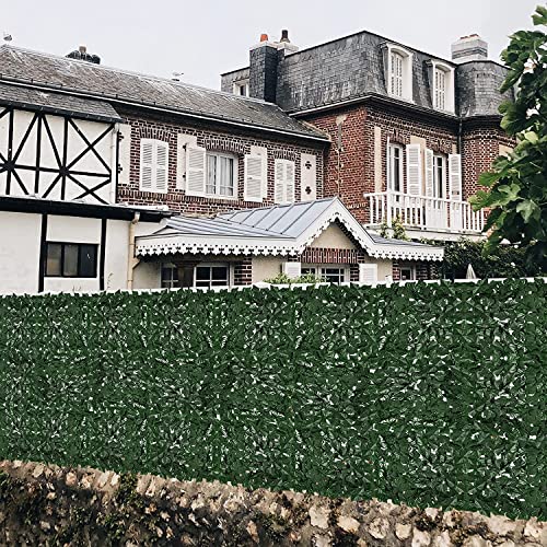 Faux Ivy Privacy Fence Screen Outdoor Expandable Artificial Greenery Roll Fake Hedge Wall Patio Green Plastic Leaf Plant Vine Grass Panels Gate Covering for Garden Yard Balcony