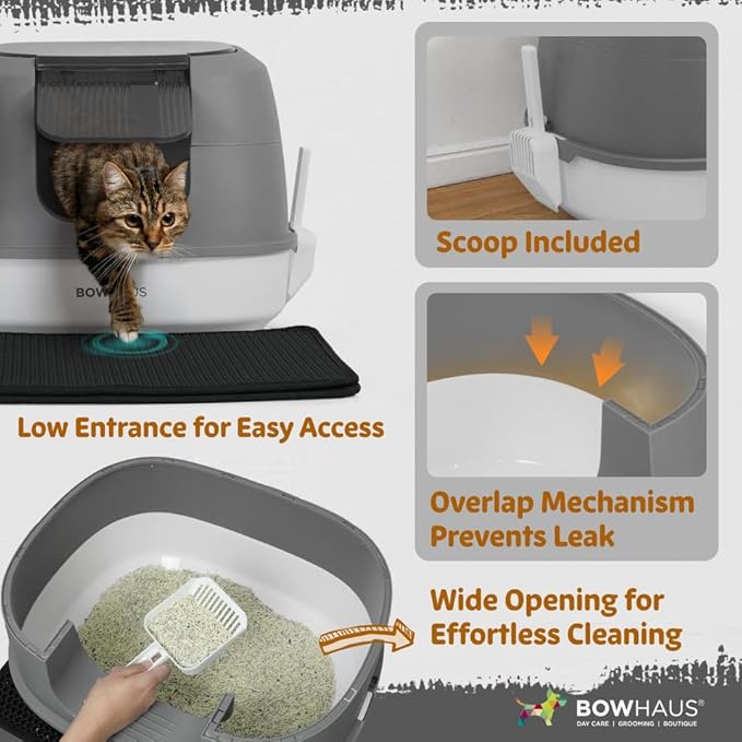Detachable Cat Litter Box with Lid, 3-in-1 Cat Toilet of Cats, Large Space Anti-Leakage Cat Litter Box with Scoop, Cat Mat & Odor Fitter, Blue