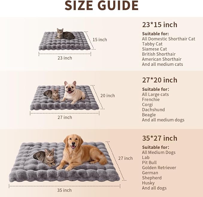 Self-Warming Cat Bed, Plush Faux Fur Pet Bed Mat with Anti-Slip Bottom, Ultra Soft Heated Bed for Cats & Medium Dogs, Cozy Fluffy Pad for Couch & Crate, Machine Washable, 27x20 Inch Grey