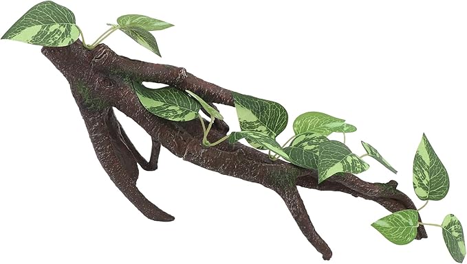 AQUA KT Reptile Climbing Branch Tree Trunk with Leaves for Lizard Bearded Dragon Snake Gecko Leopard Chameleon Frog Climbing Rainforest Terrarium Habitat Decoration