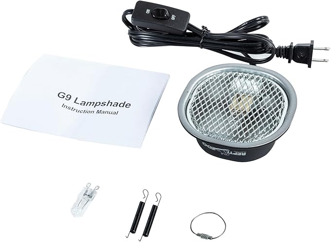 G9 Reptile Heat Lamp Bulb and Light Fixture with Safety Mesh, G9 Mini Heat Bulb 50W Warm White, UVA Reptile Heat Lamp and Basking Lampshade for Bearded Dragon Gecko Turtle Lizard Snake