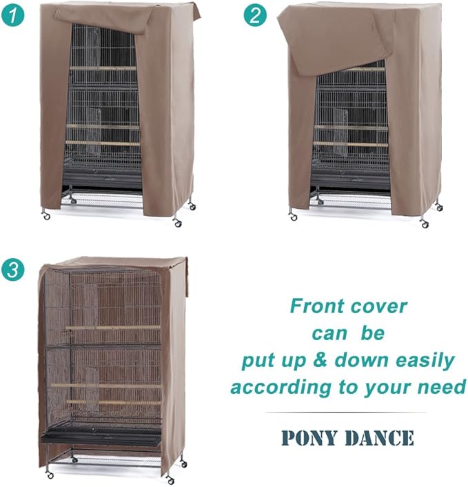 PONY DANCE Pets Product Universal Birdcage Cover Blackout & Breathable Birdcage Cover for Pet Sleep & Rest, Large, Khaki, 35 L x 25 W x 47 in H