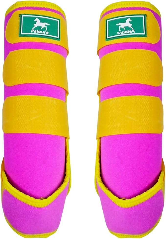 Equine Sport Horse Boots Set of 4 – Neoprene Leg Protection with Durable Hook & Loop Straps, Breathable & Comfortable Fit for Training, Riding, and Performance（Pink, Large）