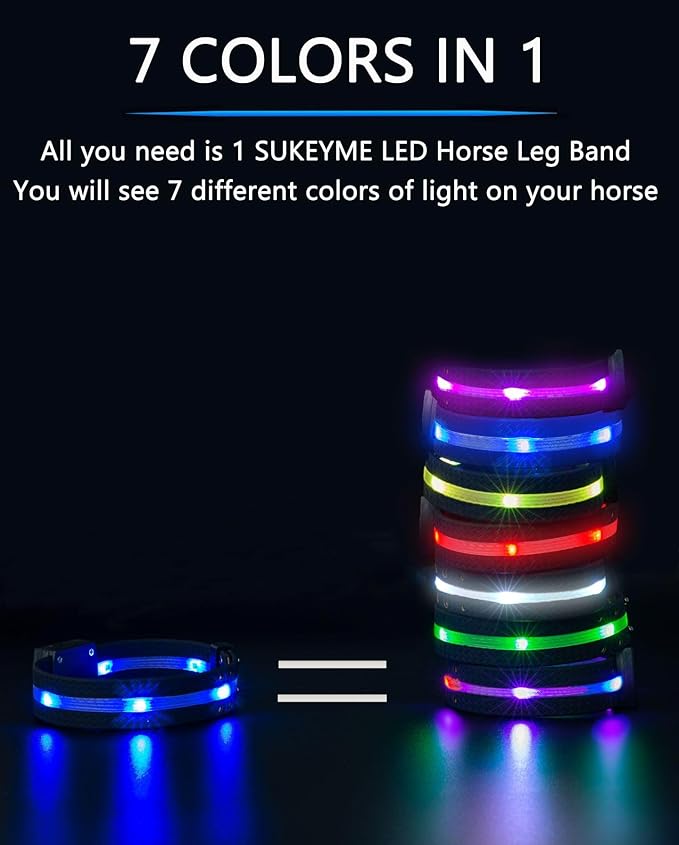 4pcs LED Horse Leg Band, 7 Colors in 1 Light up Horse Tack, USB Rechargeable LED Horse Light - Added Visibility & Safety for Night Horse Riding